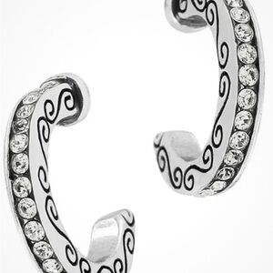 Brighton silver crystals mini hoop etched post earrings